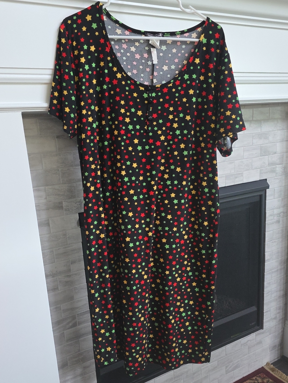 Women’s Black Star-Print Nightgown - Short Sleeve Sleep Dress